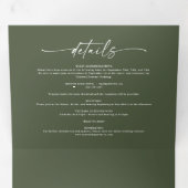 Eenvoudige minimale donkere groene budgetbruiloft  drieluik uitnodiging (Binnenzijde eerst)