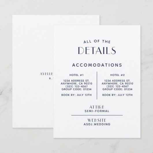 Eenvoudige minimale ecru-bruiloftsgegevens informatiekaartje (Voorkant / Achterkant)