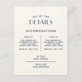 Eenvoudige minimale ecru-bruiloftsgegevens informatiekaartje