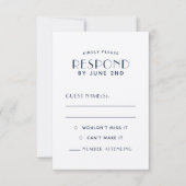 Eenvoudige, minimale Ecru Navy Wedding RSVP-Kaarte RSVP Kaartje (Voorkant)