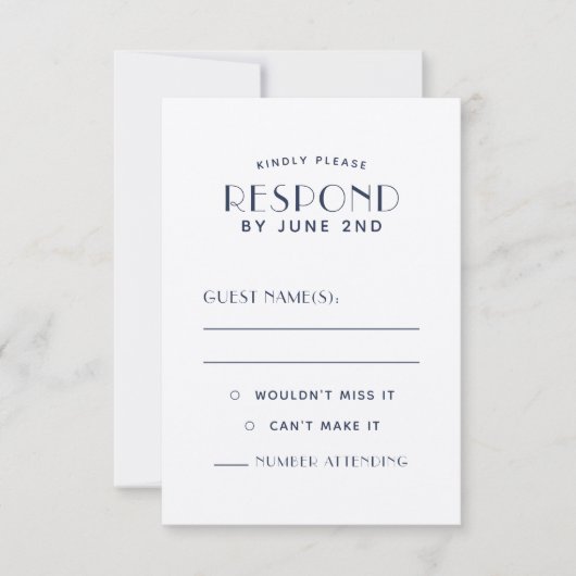 Eenvoudige, minimale Ecru Navy Wedding RSVP-Kaarte RSVP Kaartje (Voorkant)
