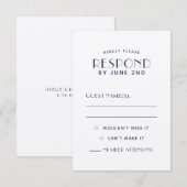 Eenvoudige, minimale Ecru Navy Wedding RSVP-Kaarte RSVP Kaartje (Voorkant / Achterkant)