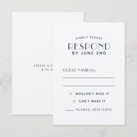 Eenvoudige, minimale Ecru Navy Wedding RSVP-Kaarte RSVP Kaartje (Voorkant / Achterkant)