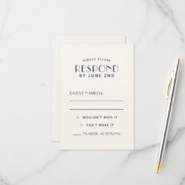 Eenvoudige, minimale Ecru Navy Wedding RSVP-Kaarte RSVP Kaartje
