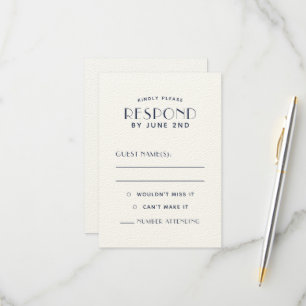 Eenvoudige, minimale Ecru Navy Wedding RSVP-Kaarte RSVP Kaartje
