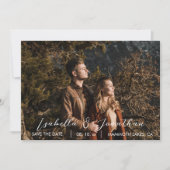 Eenvoudige minimale één foto Mountain Forest bruil Save The Date (Voorkant)