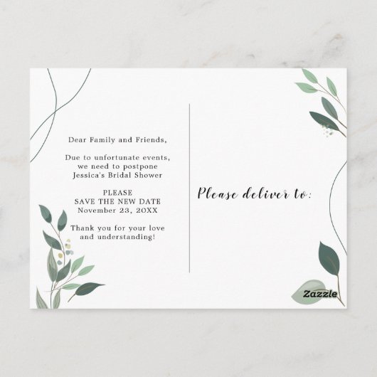 Eenvoudige minimale elegant Eucalyptus Postpond Briefkaart (Achterkant)