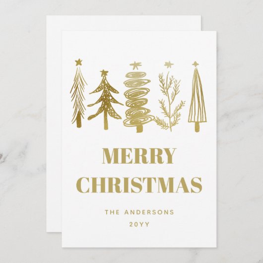 Eenvoudige minimale Elegant Gold-kerstbomen Feestdagenkaart (Voorkant / Achterkant)