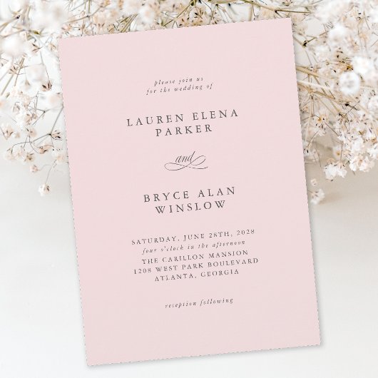 Eenvoudige minimale elegante blush roze bruiloft kaart