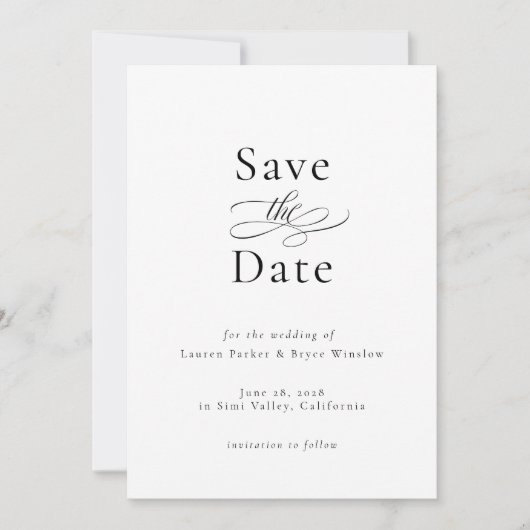 Eenvoudige minimale elegante bruiloft Save the Dat Kaart (Voorkant)