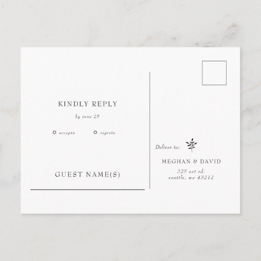 Eenvoudige minimale elegante moderne botanische RS Uitnodiging Briefkaart (Achterkant)