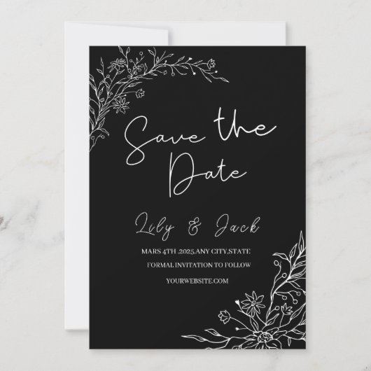 eenvoudige minimale Elegante moderne zwart-wit Save The Date (Voorkant)