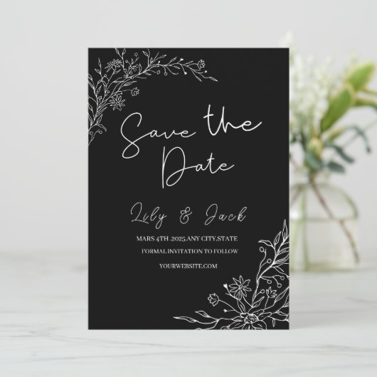 eenvoudige minimale Elegante moderne zwart-wit Save The Date (Staand voorkant)