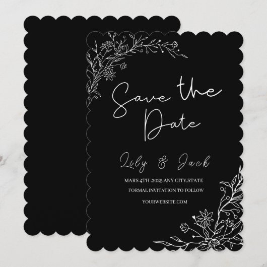 eenvoudige minimale Elegante moderne zwart-wit Save The Date (Voorkant / Achterkant)