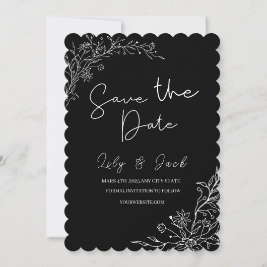 eenvoudige minimale Elegante moderne zwart-wit Save The Date (Voorkant)