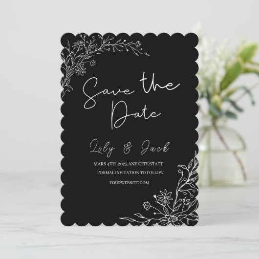eenvoudige minimale Elegante moderne zwart-wit Save The Date (Staand voorkant)