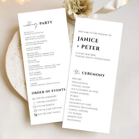 Eenvoudige Minimale Elegante Trouwceremonie Programmakaart