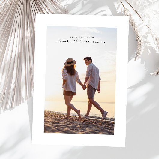 Eenvoudige minimale elegante trouwfoto save the date