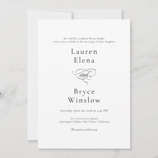 Eenvoudige minimale elegante witte bruiloft kaart (Voorkant)