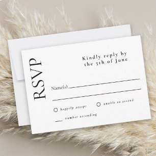 Eenvoudige Minimale Elegante Witte Bruiloft RSVP Kaartje