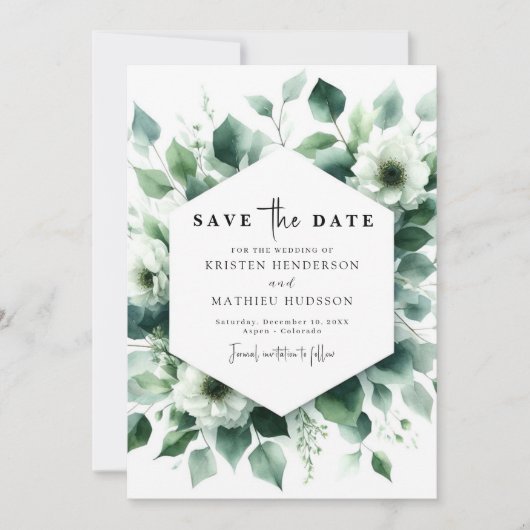 Eenvoudige minimale eucalyptus digitale bruiloft save the date (Voorkant)