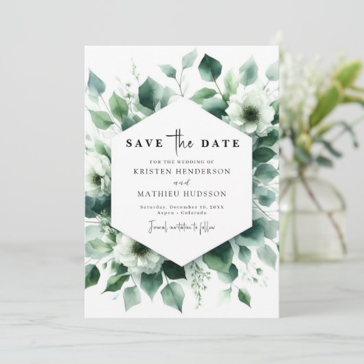 Eenvoudige minimale eucalyptus digitale bruiloft save the date (Staand voorkant)