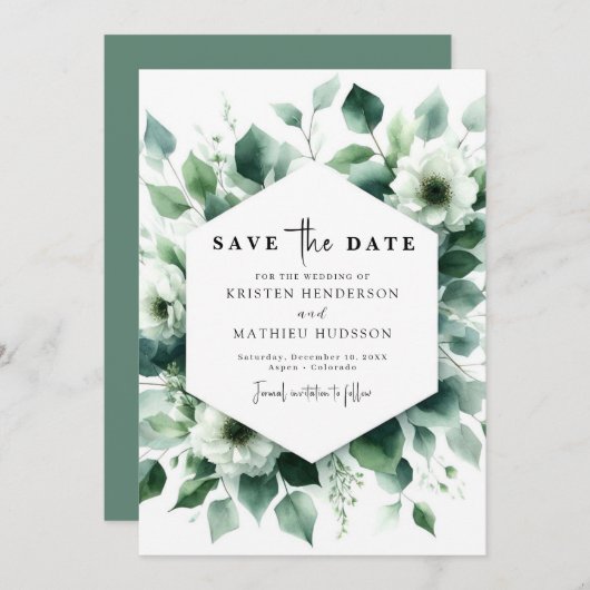 Eenvoudige minimale eucalyptus digitale bruiloft save the date (Voorkant / Achterkant)