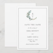 Eenvoudige Minimale Eucalyptus Krans Monogram Huwe Save The Date (Voorkant / Achterkant)