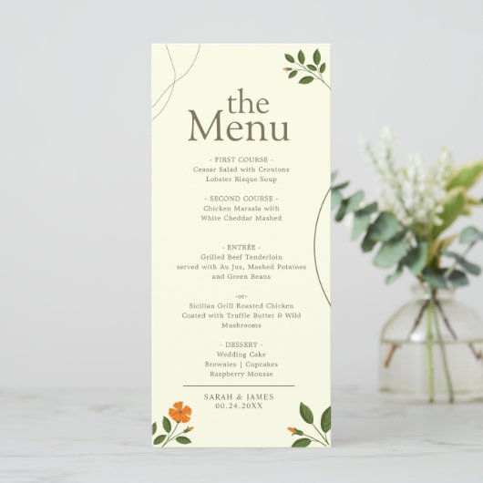 Eenvoudige minimale eucalyptus verlaat groen diner menu (Staand voorkant)