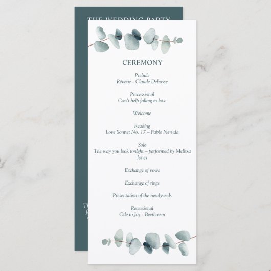 Eenvoudige, minimale Eucalyptusvertakking Programmakaart (Voorkant / Achterkant)