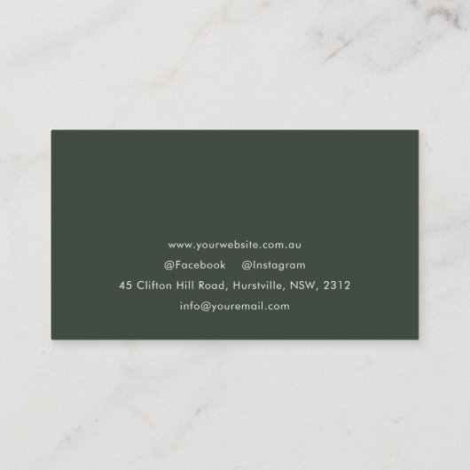 Eenvoudige minimale Forest Green Professional Foto Visitekaartje (Achterkant)