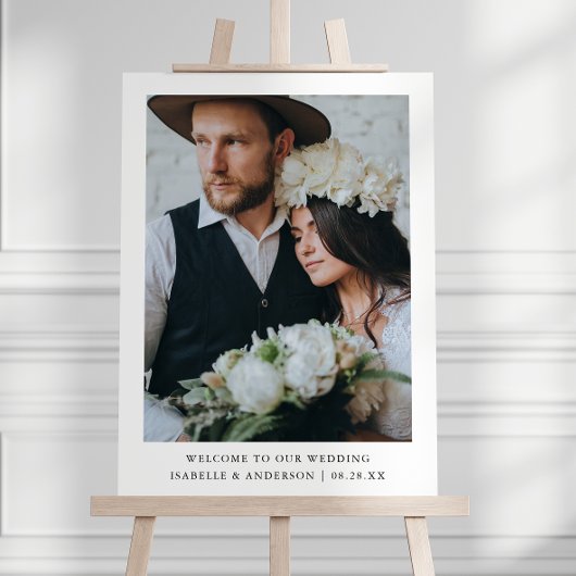 Eenvoudige minimale foto bruiloft welkomstbord poster