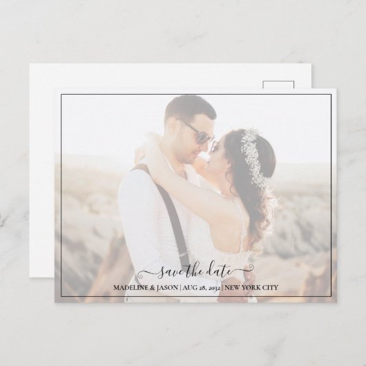 Eenvoudige minimale foto van Elegant Opslaan datum Aankondigingskaart (Voorkant / Achterkant)