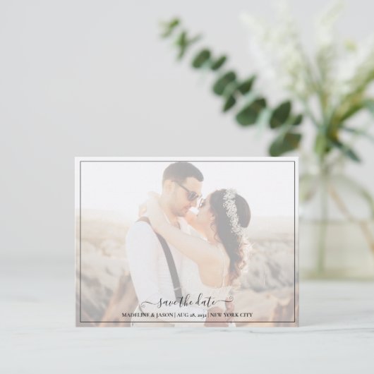 Eenvoudige minimale foto van Elegant Opslaan datum Aankondigingskaart (Staand voorkant)