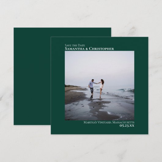 Eenvoudige minimale foto van Emerald Green Wedding Save The Date (Voorkant / Achterkant)