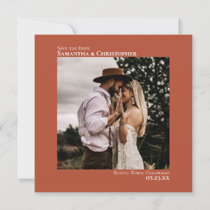 Eenvoudige minimale foto van Terracotta Wedding Save The Date
