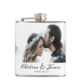 Eenvoudige minimale fotonaam bruiloft heupfles