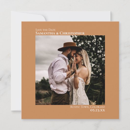 Eenvoudige minimale foto's Golden Tan Wedding Save The Date (Voorkant)