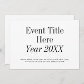 Eenvoudige Minimale Gebeurtenis Titel Kaart (Voorkant / Achterkant)