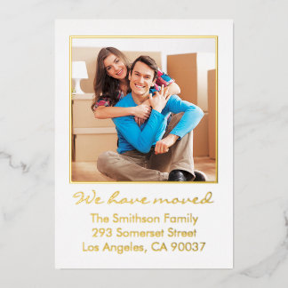   Eenvoudige minimale gepersonaliseerde verhuisber Folie Feestdagenkaart