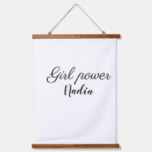 eenvoudige minimale girl power voeg naam tekst afb hangend wandkleed