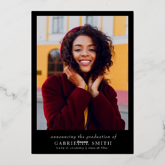 Eenvoudige minimale gouden folie afstuderen ceremo folie uitnodiging (Achterkant)