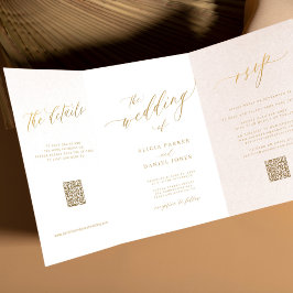 Eenvoudige minimale gouden kalligrafie RSVP detail Drieluik Uitnodiging