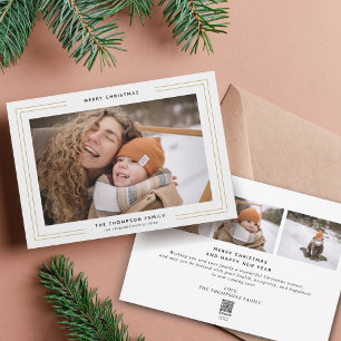 Eenvoudige Minimale Gouden Vierkante Rand Fotocoll Feestdagenkaart
