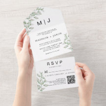 Eenvoudige minimale Greenery Monogram Wedding QR C