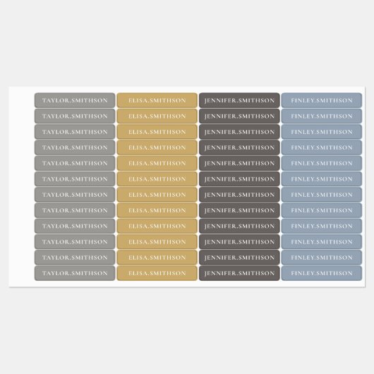 Eenvoudige minimale grijze Ochre Blue Custom Name  Labels (Vel)
