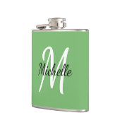 Eenvoudige minimale groene monogram naam + Initiaa Heupfles (Links)