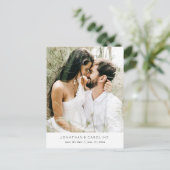 Eenvoudige minimale grote fotobruiloft bespaart de briefkaart (Staand voorkant)