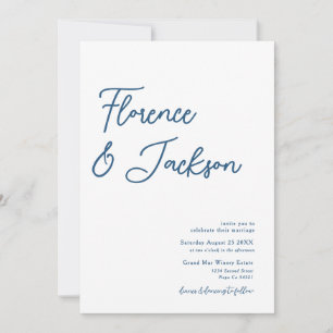 Eenvoudige Minimale Handgeschreven Trouwfoto Blauw Kaart