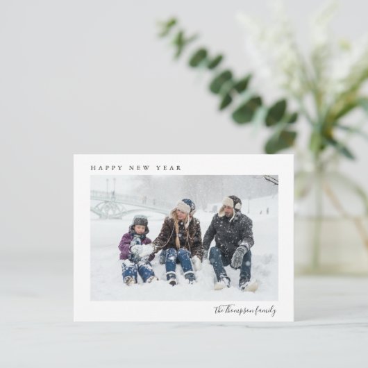 Eenvoudige, minimale, Happy Nieuwjaarsfoto Briefkaart (Staand voorkant)
